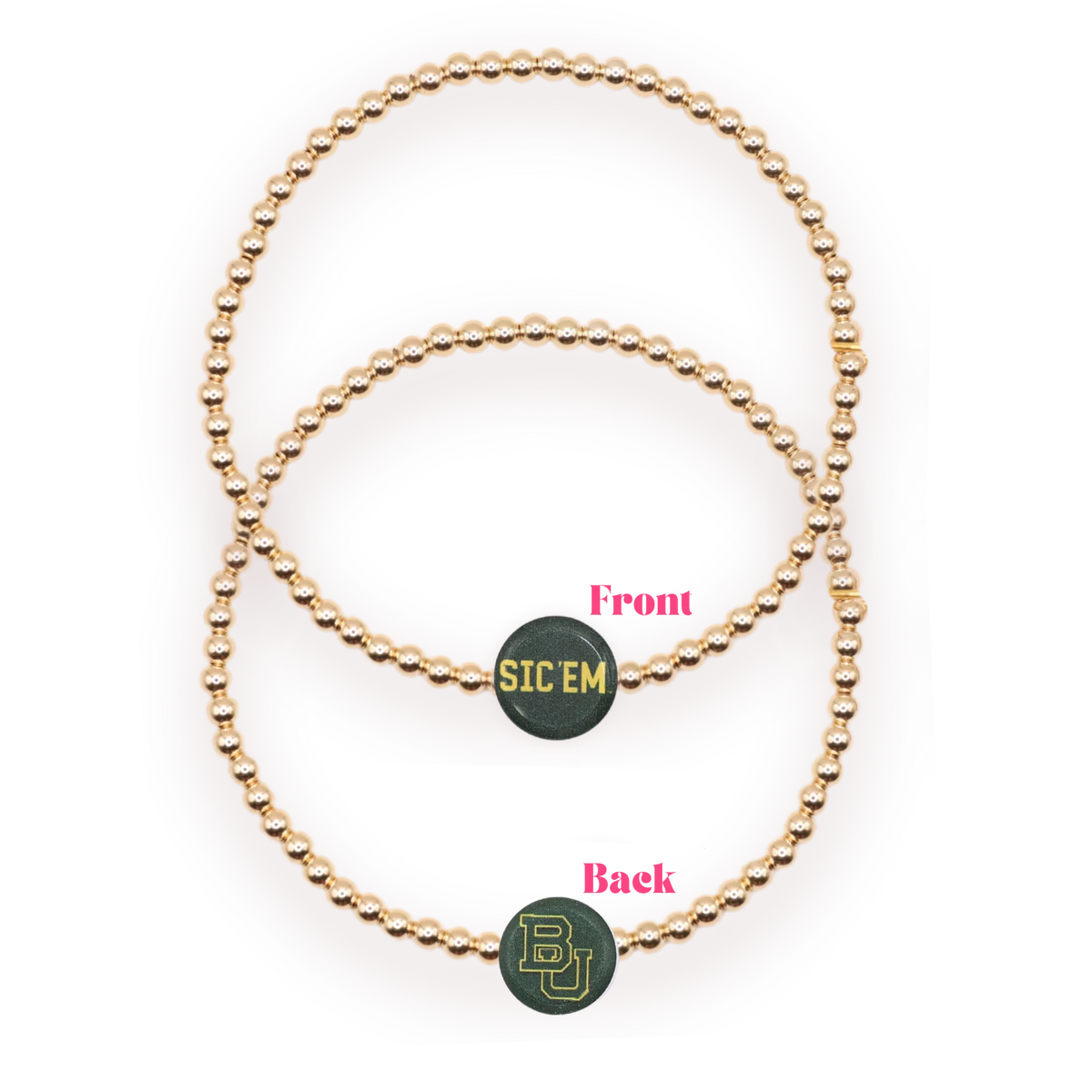 Beaded Blondes Baylor Logo Flip on Gold 6.75" Bracelet