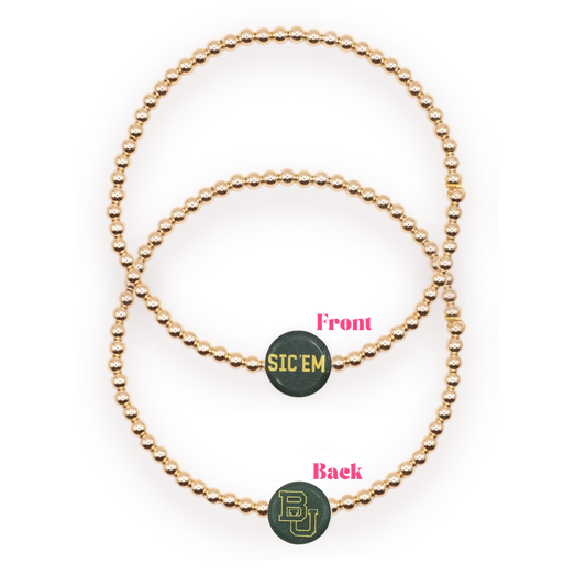 Beaded Blondes Baylor Logo Flip on Gold 6.75" Bracelet