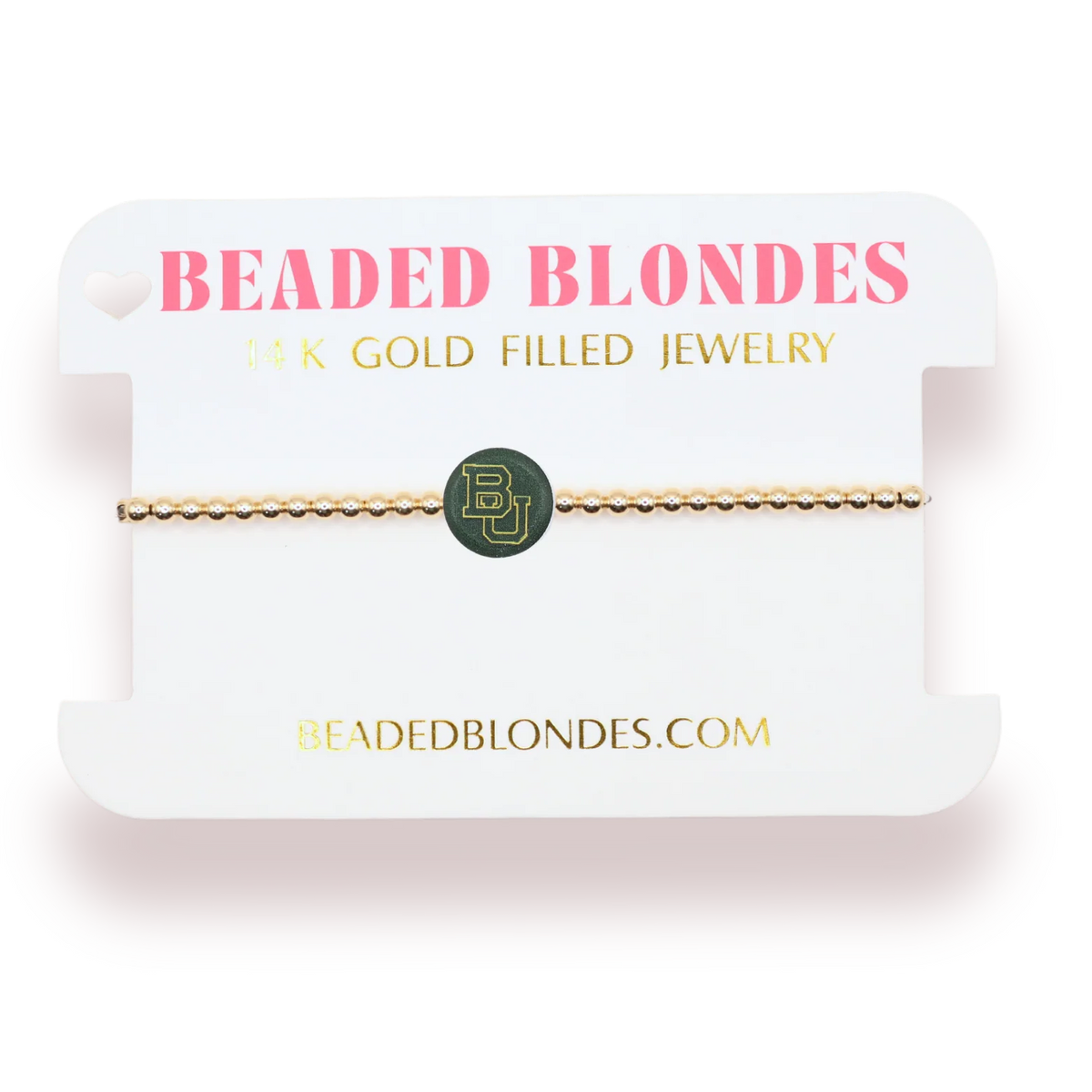 Beaded Blondes Baylor Logo Flip on Gold 6.75" Bracelet