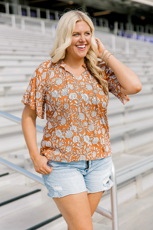 THE BELL TOP - BURNT ORANGE FLORAL
