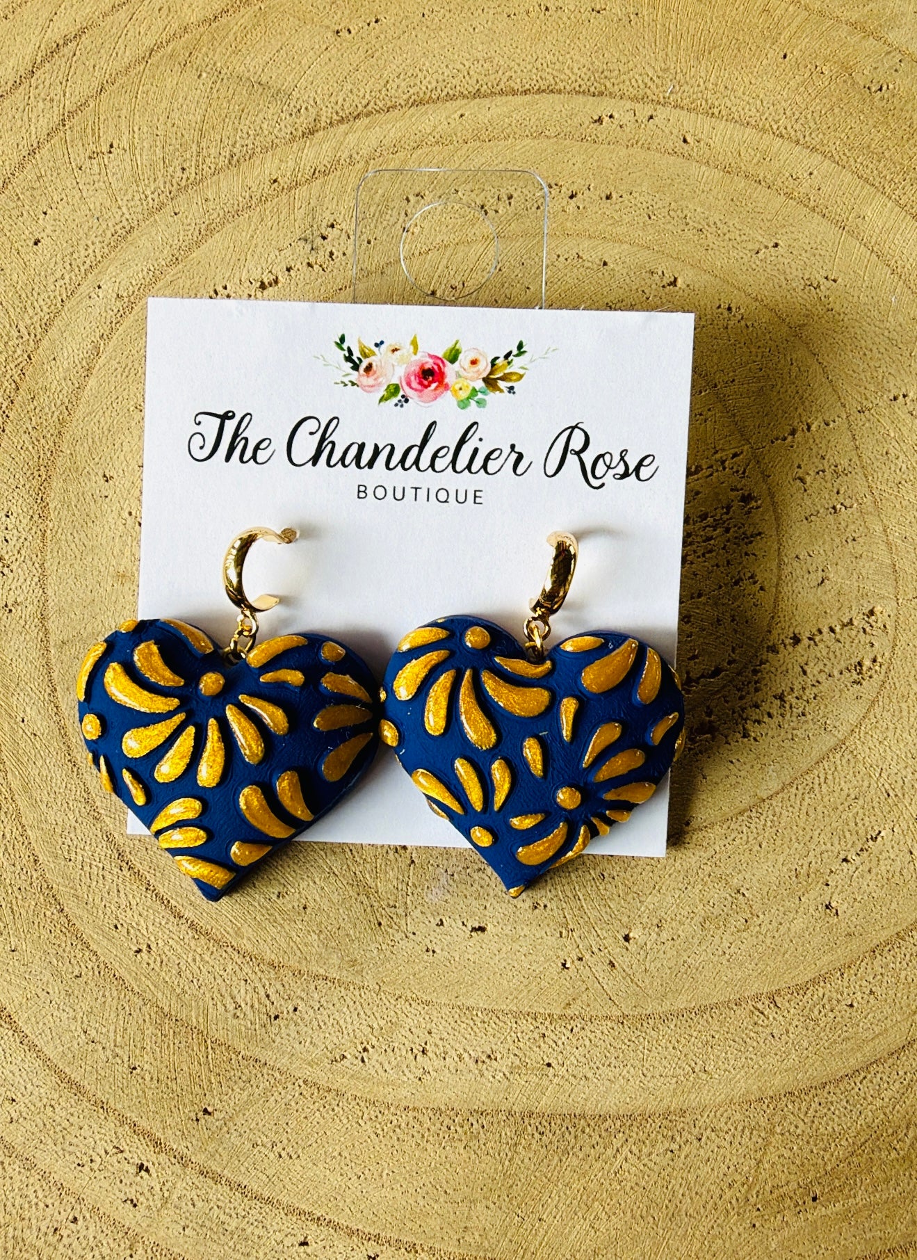 Navy & Gold Heart Earrings