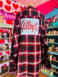 GILLEY'S SEQUENCE SQUARE DENIM BUTTON UP LONG SLEEVE TOP - PLAID