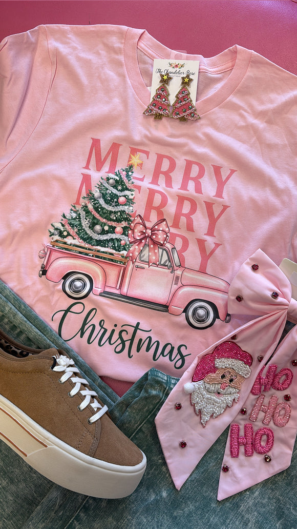 MERRY MERRY MERRY CHRISTMAS TEE - PINK