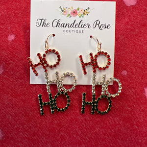 HO HO HO HOLIDAY RHINESTONE DANGLE HOOK EARRINGS