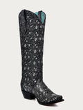 CORRAL WOMEN'S BLACK GLITTER OVERLAY & EMBROIDERY TRIAD TALL TOP WESTERN BOOT - C4049