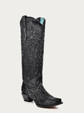CORRAL WOMEN'S BLACK SUEDE OVERLAY & CRYSTAL TALL WESTERN BOOT - C4097