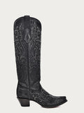 CORRAL WOMEN'S BLACK SUEDE OVERLAY & CRYSTAL TALL WESTERN BOOT - C4097