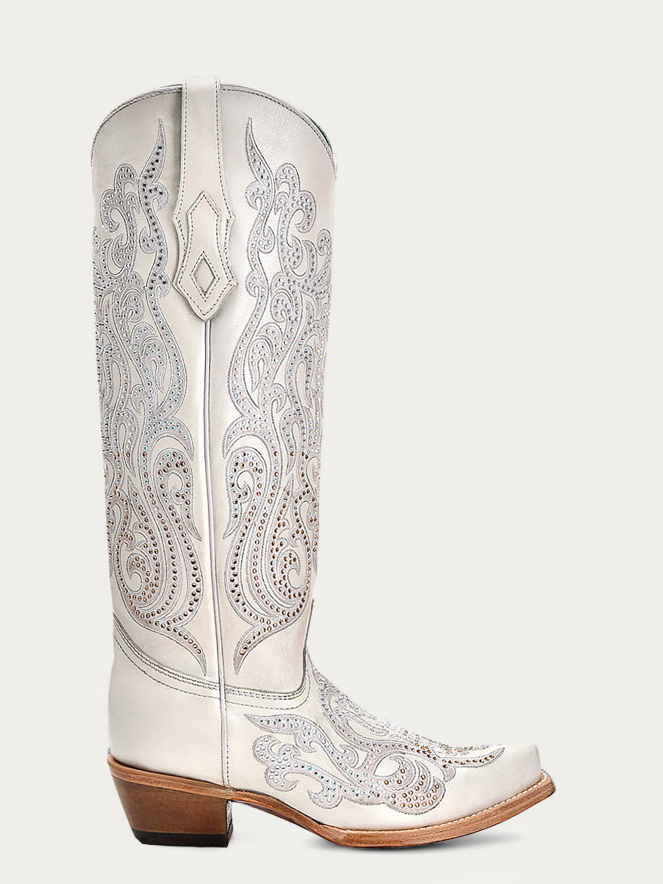 CORRAL WOMEN'S WHITE LEATHER OVERLAY & CRYSTAL TALL WESTERN BOOT - C4099