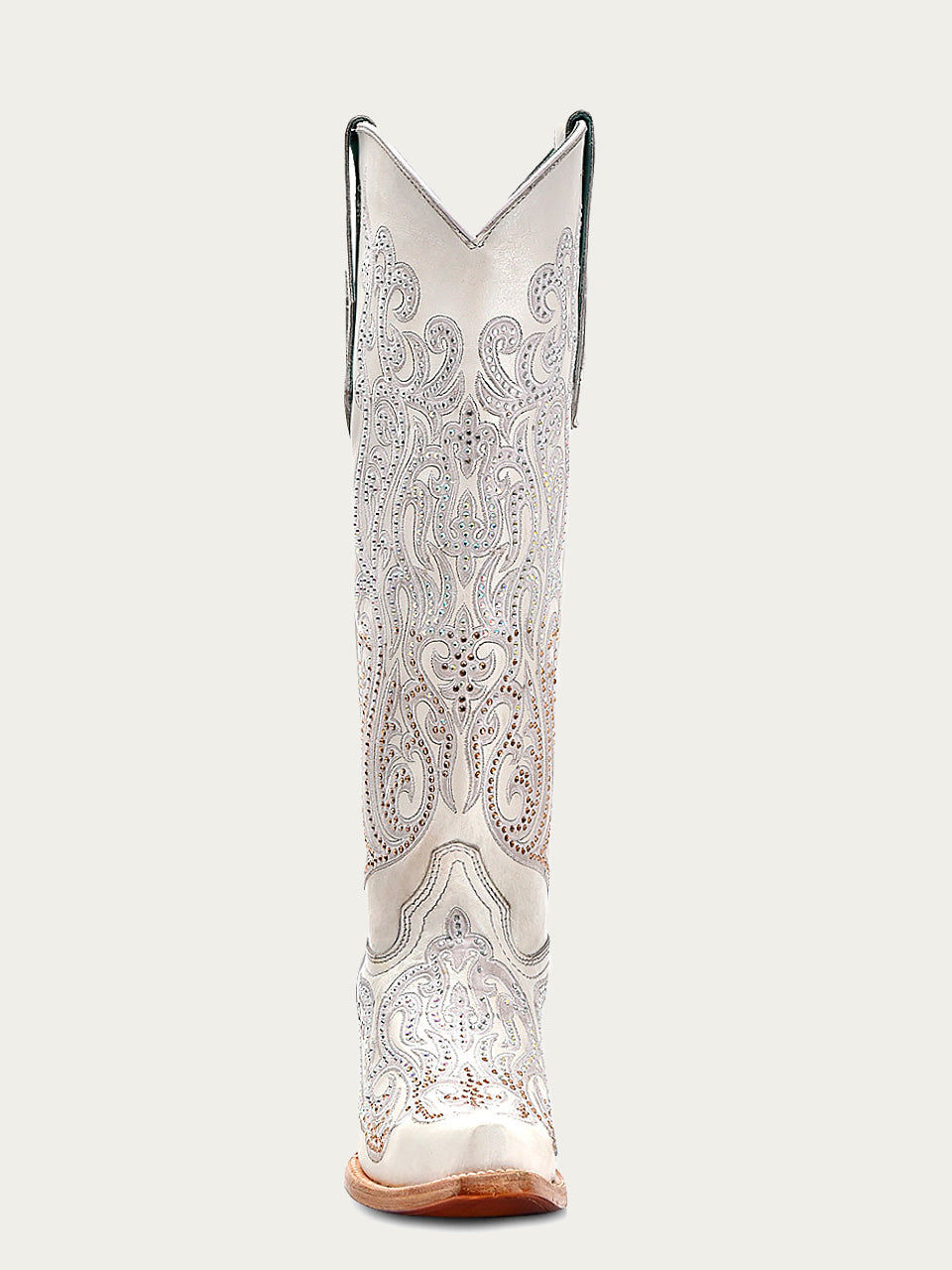CORRAL WOMEN'S WHITE LEATHER OVERLAY & CRYSTAL TALL WESTERN BOOT - C4099