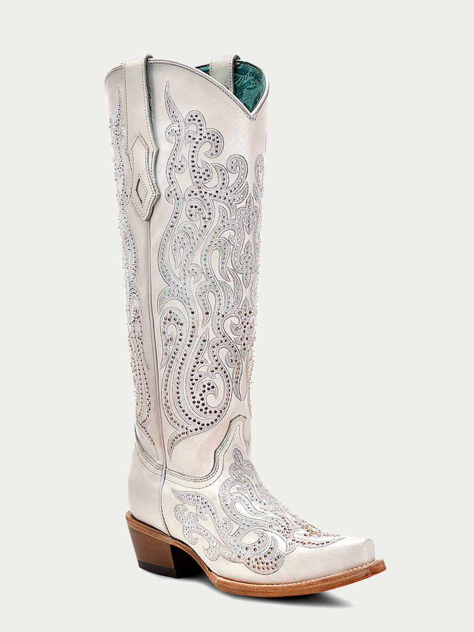 CORRAL WOMEN'S WHITE LEATHER OVERLAY & CRYSTAL TALL WESTERN BOOT - C4099