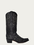 CORRAL WOMEN'S BLACK SUEDE OVERLAY & CRYSTAL 13" WESTERN BOOT - C4100