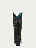 CORRAL WOMEN'S BLACK SUEDE OVERLAY & CRYSTAL 13" WESTERN BOOT - C4100