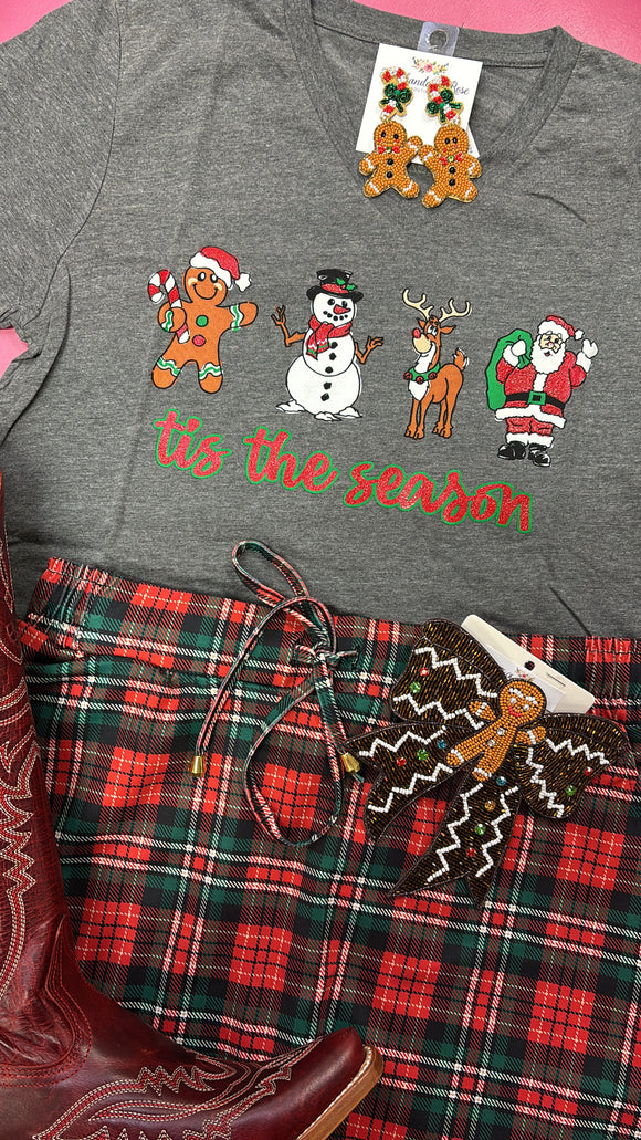 TIS THE SEASON VNECK TEE - HEATHER GREY