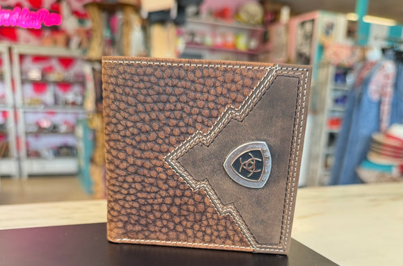 ARIAT LARGE BIFOLD OVERLAY ARIAT SHIELD BROWN ROWDY