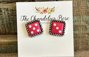 WESTERN FUCHSIA DICE POST STUD EARRINGS