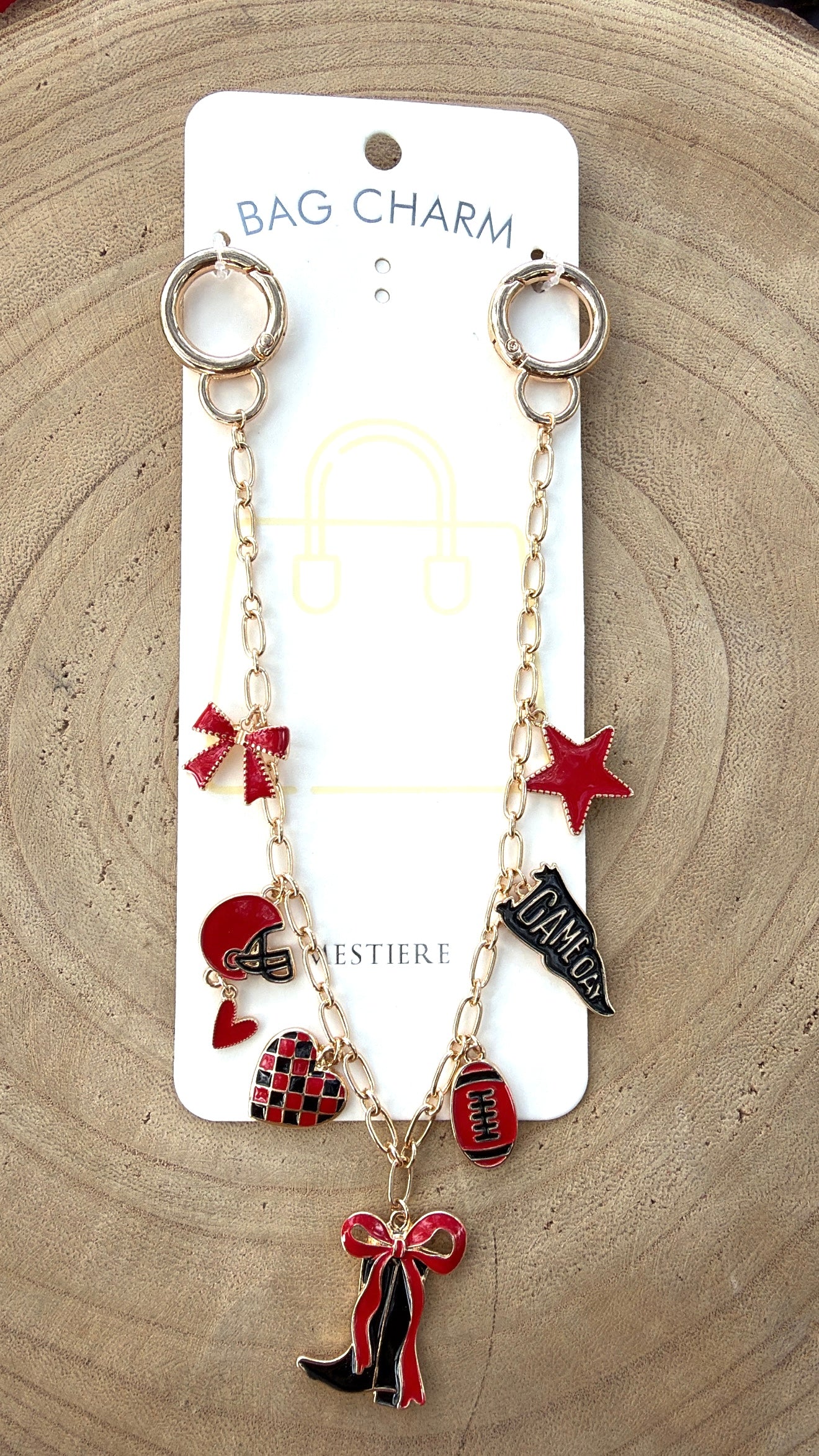Game Day Bag Charm Boot Bow -  Red and Black