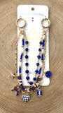 Triple Strand Game Day Bag Charm  -  Blue and White