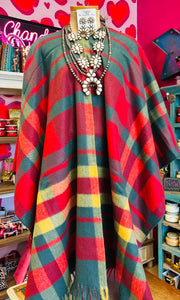 CHRISTMAS COLORED MULTI PRINT PONCHO COVER UP