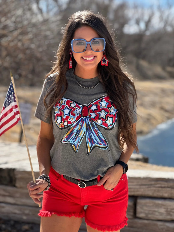 Callie Ann Stelter Patriotic Bow Tee - Grey