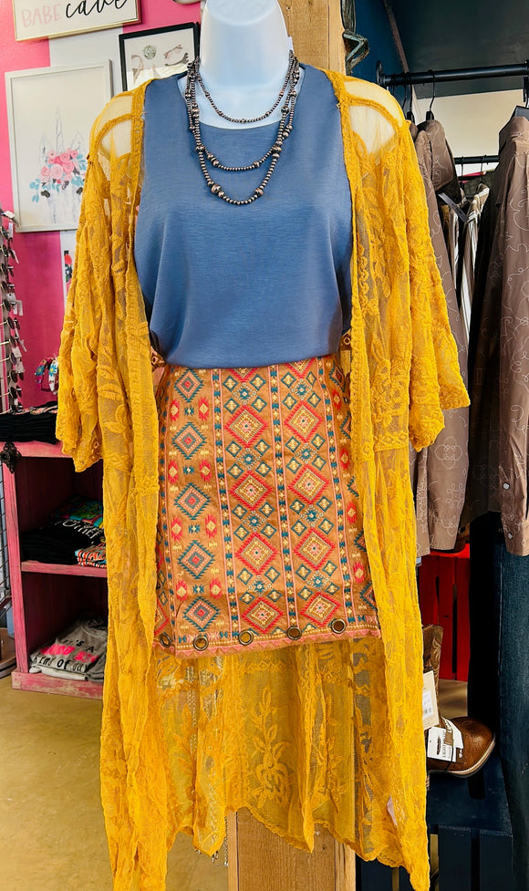 Lace Sheer Duster Cardigan - Mustard