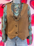 BROWN DENIM BUTTON UP VEST
