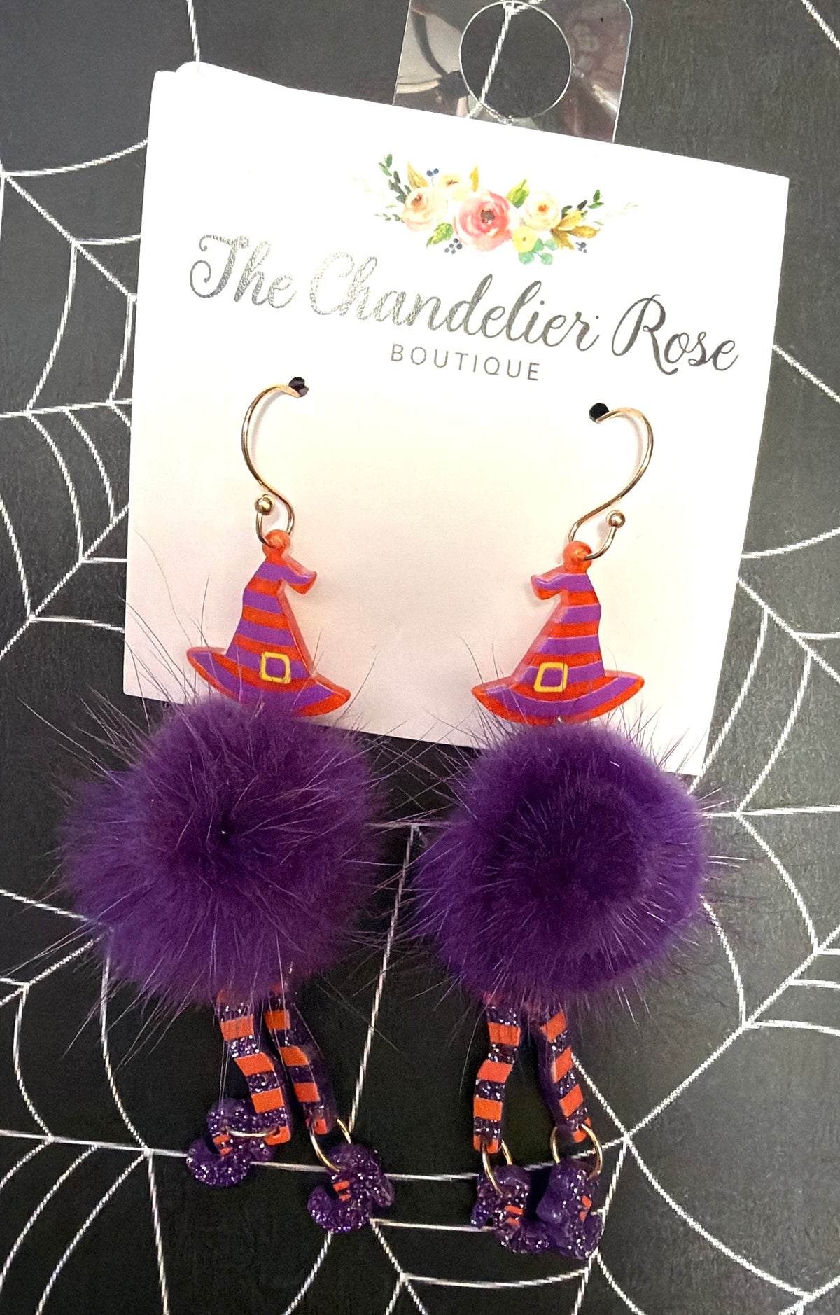 Fuzzy Purple Witch Earrings