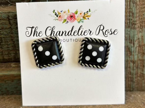 WESTERN BLACK DICE POST STUD EARRINGS