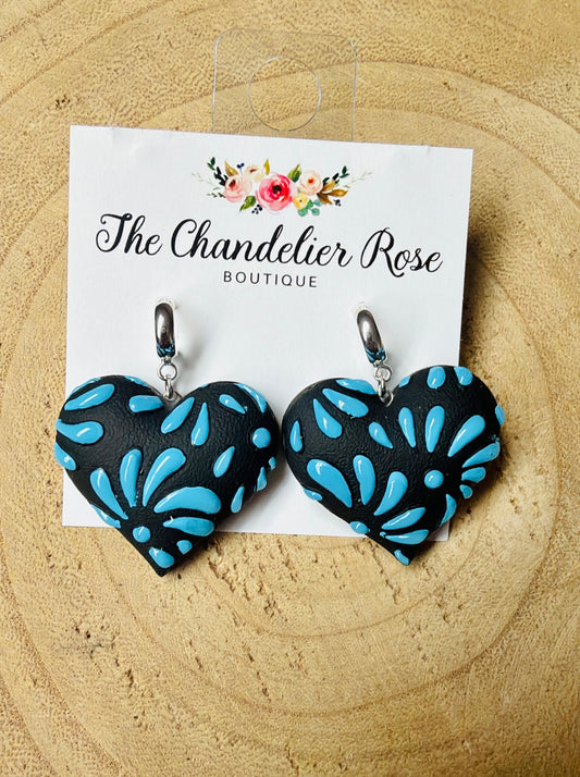 Ocean Blue & Black Heart Earrings