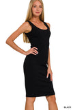 PREMIUM COTTON SLEEVELESS MIDI DRESS - BLACK