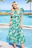 PINK & GREEN FLORAL TIERED DRESS