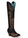 CORRAL WOMEN'S J TOE TALL EMBROIDERY BLACK SUEDE WESTERN BOOT - A4404