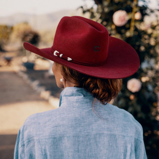 THE COWGIRL HAT BY CHARLIE 1 HORSE  4 5/8 CROWN - CRANBERRY