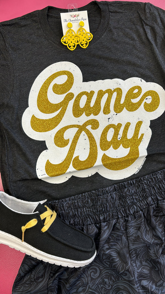 BIG GAME DAY RETRO YELLOW GLITTER TEE