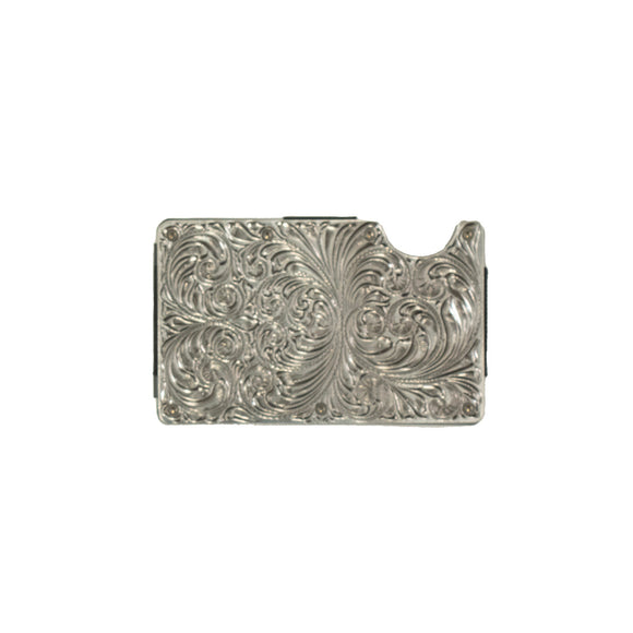 3D MENS SMART WALLET SCROLL ENGRAVED SILVER