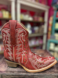 CIRCLE G WOMEN'S RED EMBROIDERY & STUDS ANKLE WESTERN BOOT L6161