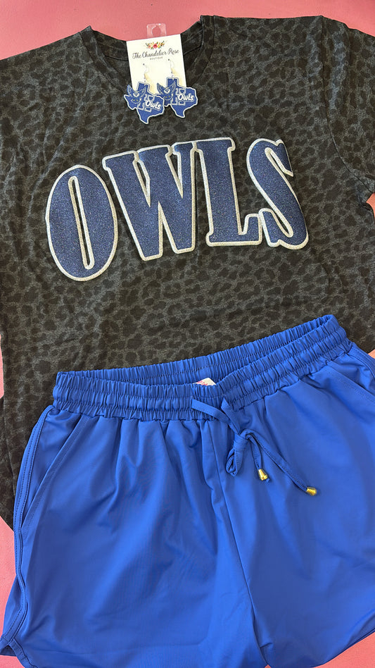 OWLS BLACK LEOPARD TEE - NAVY AND SILVER PUFF GLITTER
