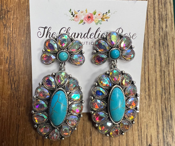 TURQUOISE BLOSSOM EARRINGS - TURQUOISE/AB STONE