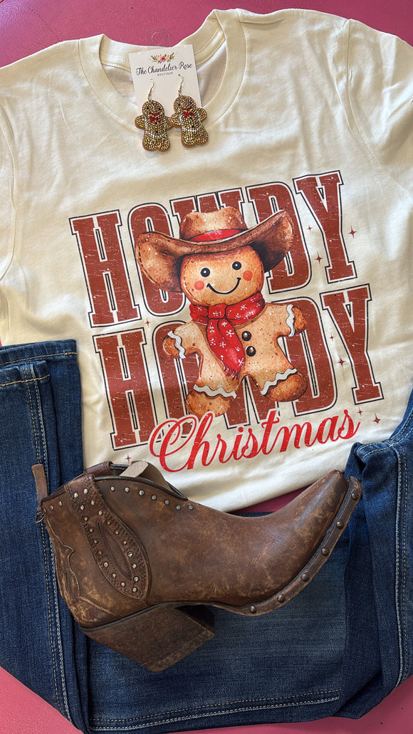 HOWDY HOWDY HOWDY GINGER BREAD CHRISTMAS TEE - CREAM