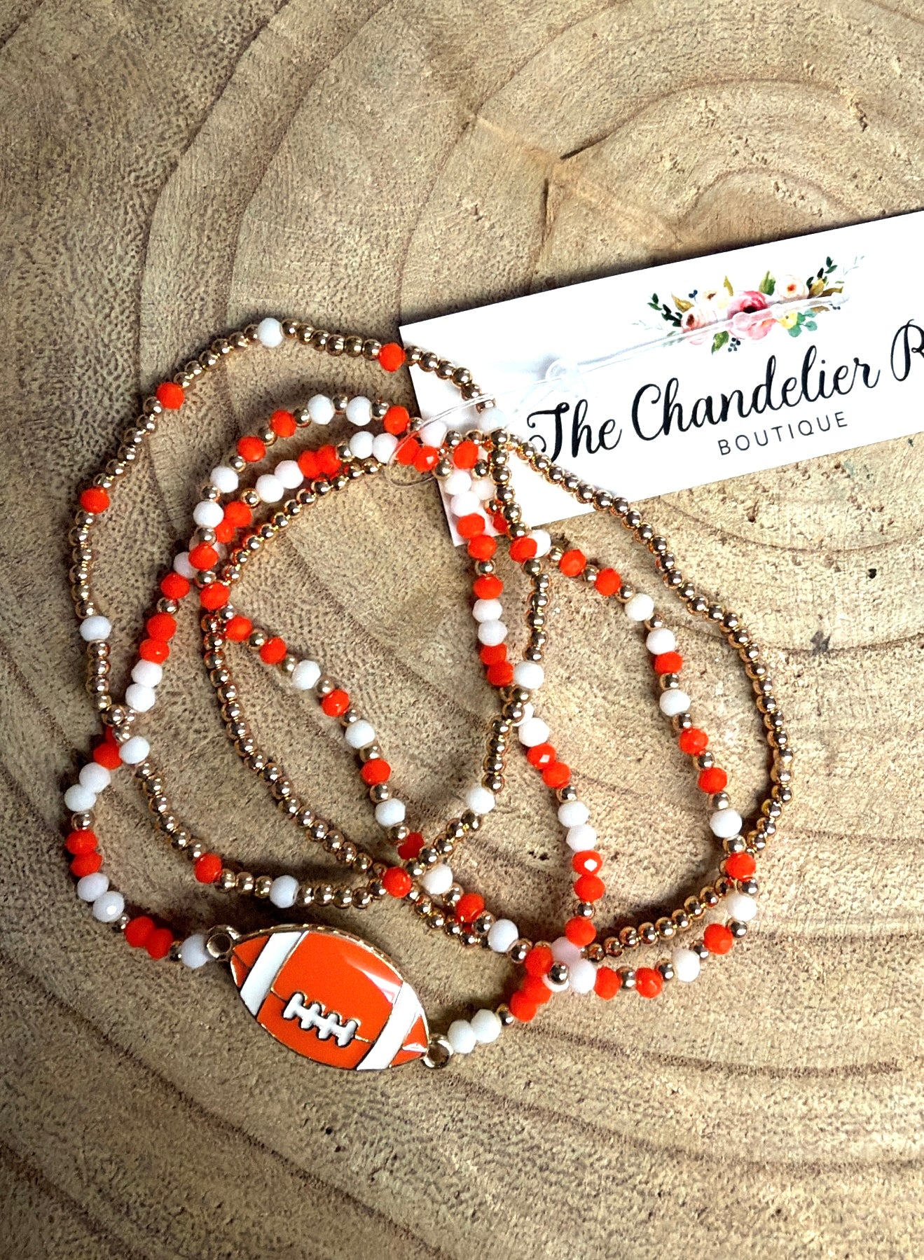3 Layer Orange and White Football Thin Bracelets