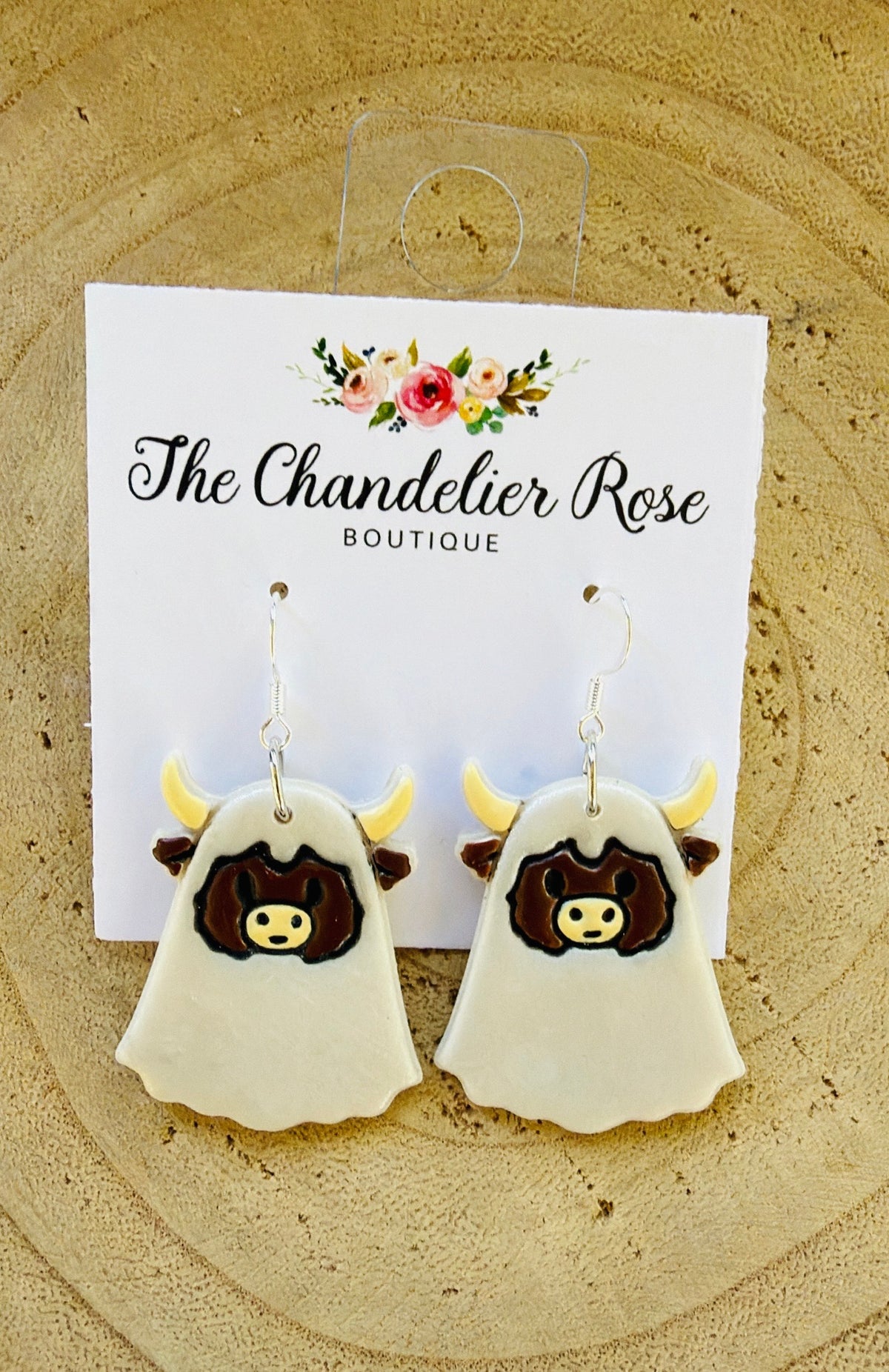 Spooky Highland Cow Silver Hook Earrings