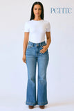 JUDY BLUE HIGH WAIST FLARE TUMMY CONTROL DOUBLE BUTTON WB JEANS - MEDIUM STONE