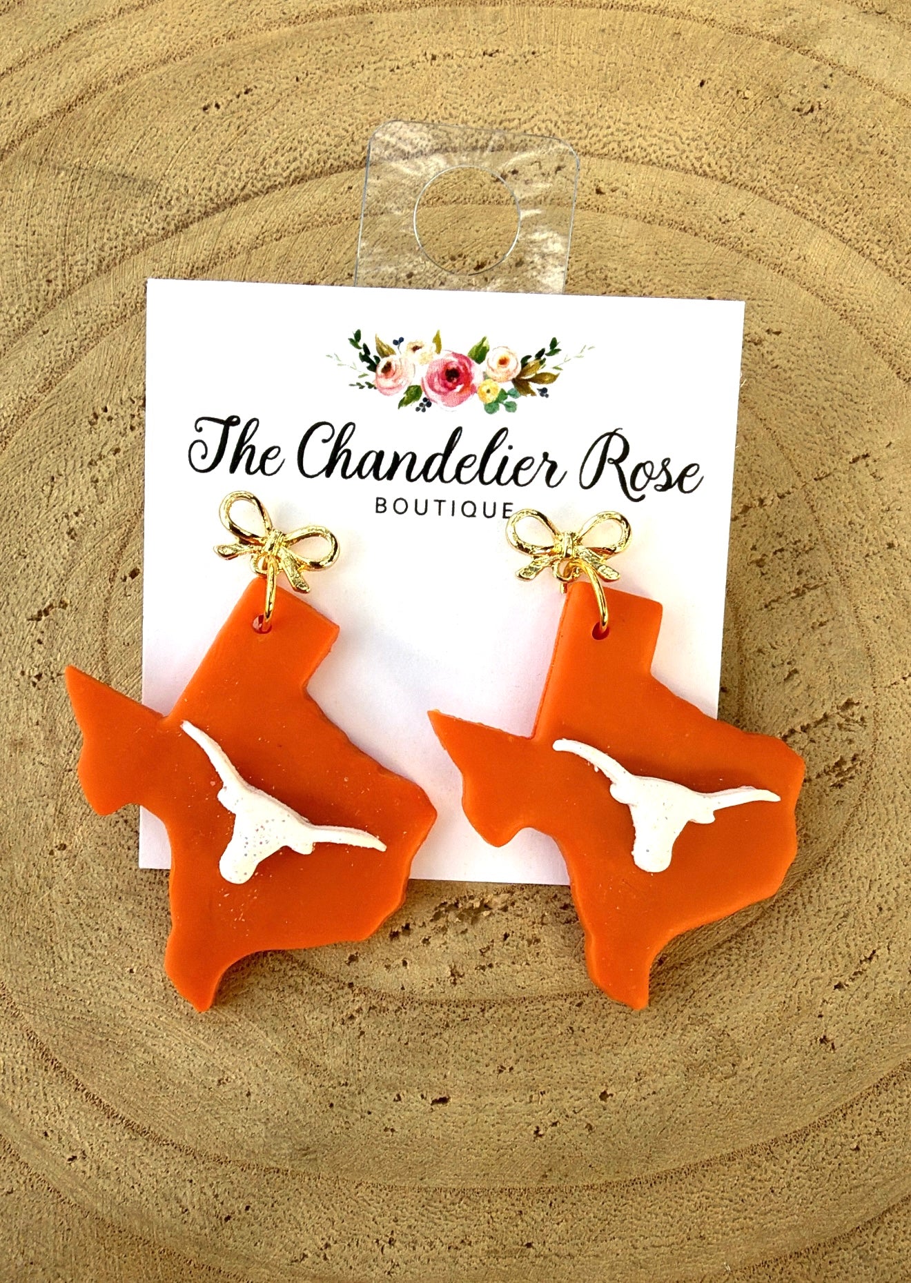 Burnt Orange Texas Longhorns with Gold Bow Earrings