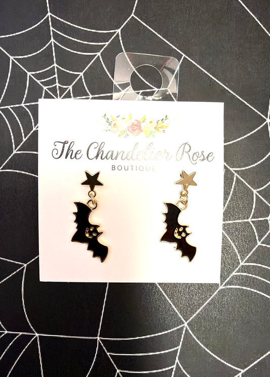 Black Bat Dangle Earrings
