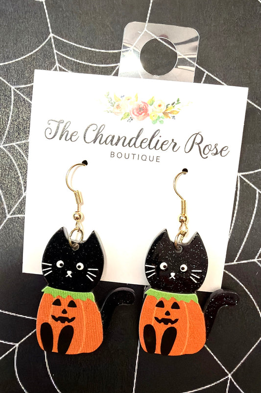 Cat in Pumpkin Earrings