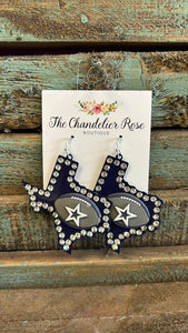 RHINESTONE NAVY TEXAS SHAPE FOOTBALL STAR HOOK EARRINGS