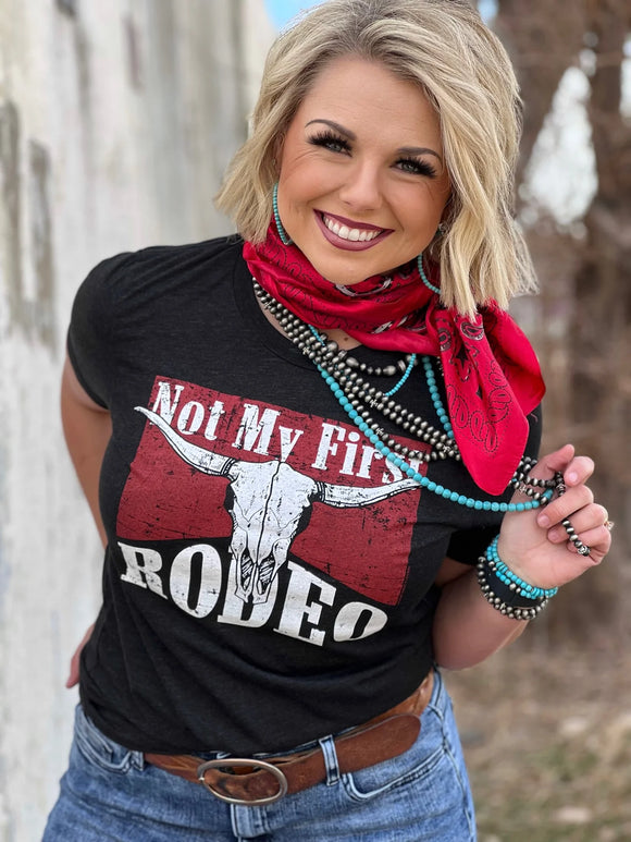 NOT MY FIRST RODEO WESTERN TEE - CHARBLACK