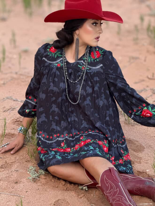 BLACK HORSE FLORAL PRINTED BOHO DRESS
