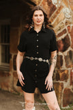 BLACK BUTTON DOWN SHORT SLEEVE CONCHO BUTTON DOWN DRESS