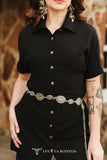 BLACK BUTTON DOWN SHORT SLEEVE CONCHO BUTTON DOWN DRESS