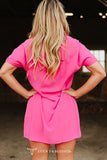 HOT PINK BUTTON DOWN SHORT SLEEVE CONCHO BUTTON DOWN DRESS